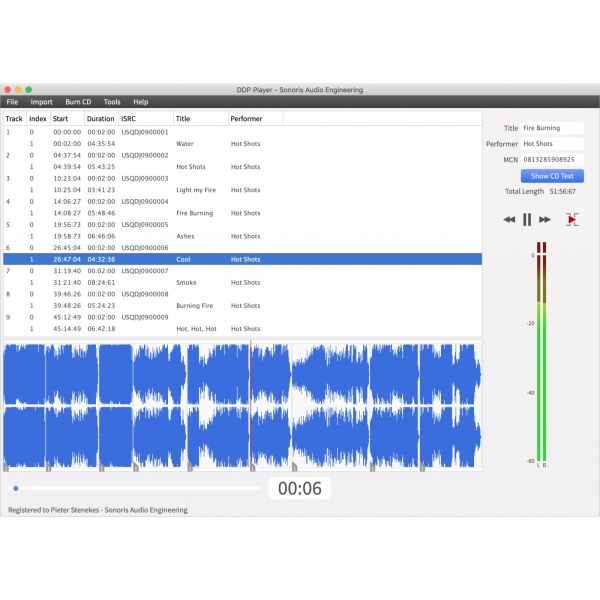 Sonoris DDP Player - Software zum Abspielen und Prüfen von DDP-Images - Download