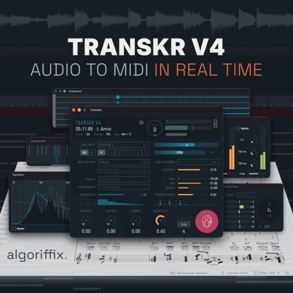 Algoriffix Transkr - Audio-zu-MIDI-Transkription in Echtzeit und aus Audiodateien - Download